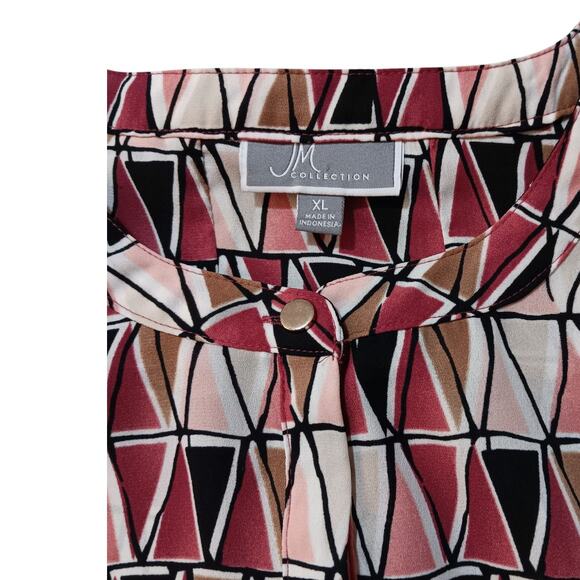 JM COLLECTION Dressy Blouse Top XL Pleated Back Career Office Event Geometric - Picture 6 of 11